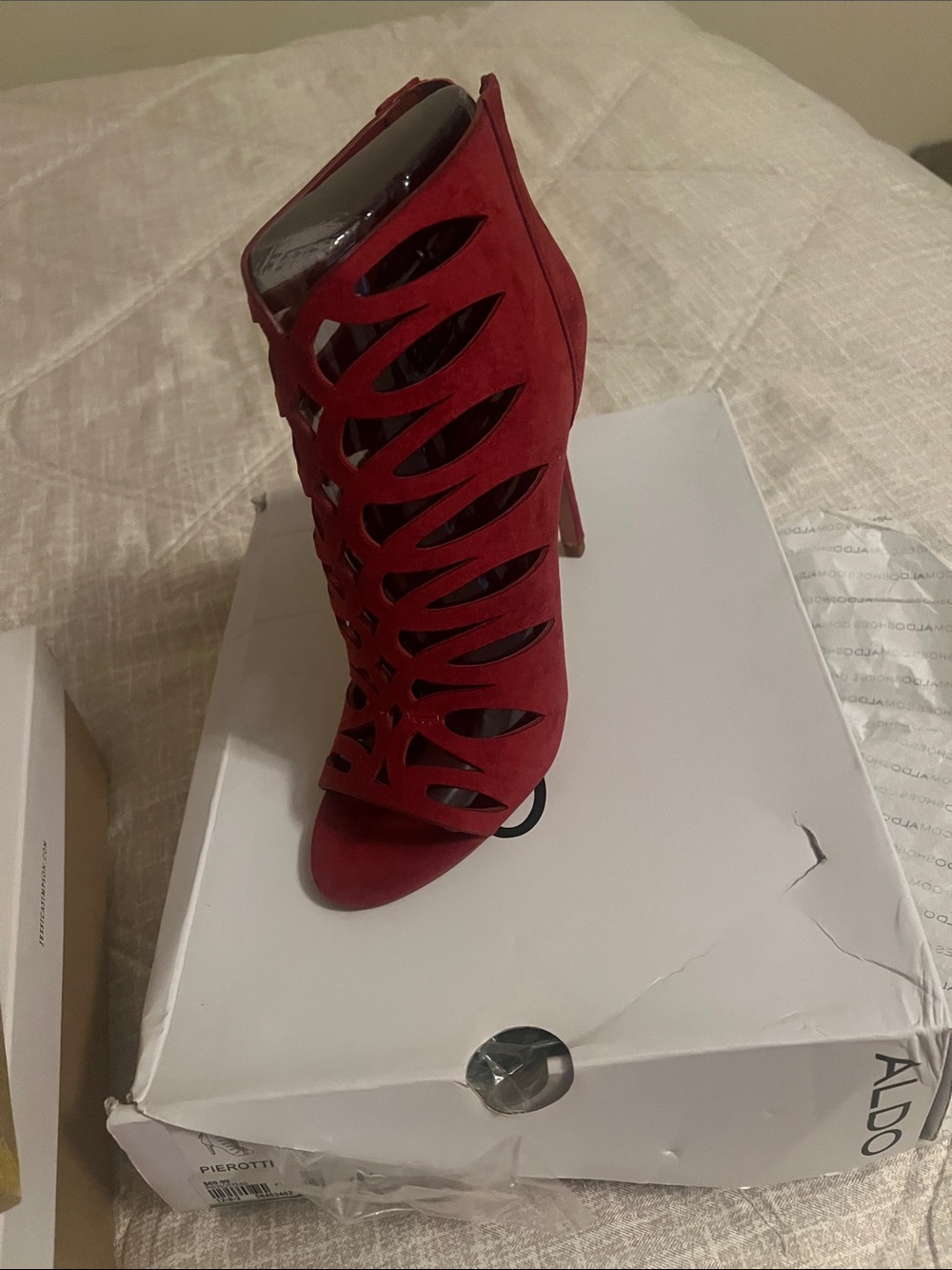 Aldo Red Cutout Peep-Toe Stiletto Bootie